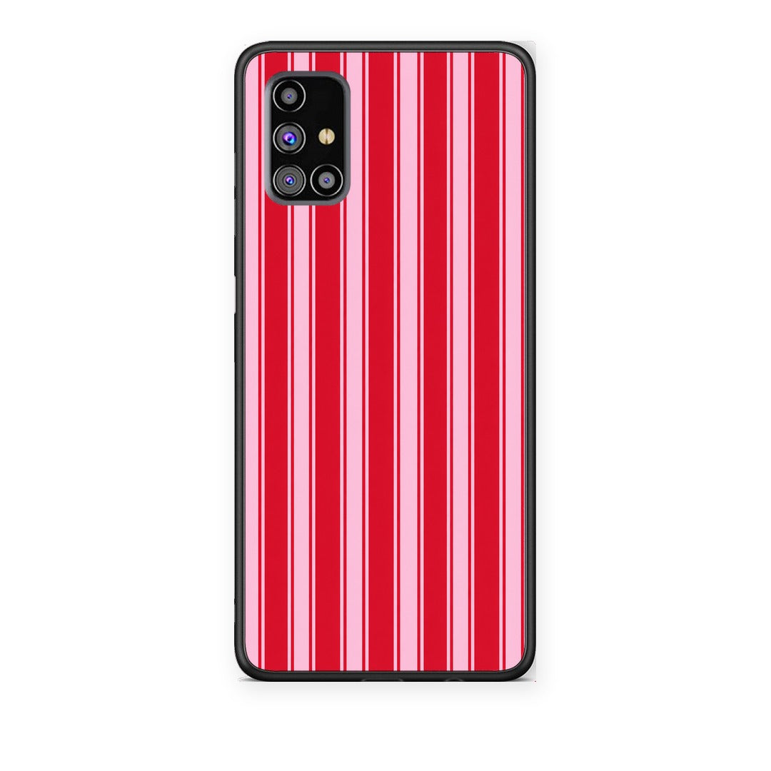 Θήκη Samsung Galaxy M31s Red and Pink Vertical Pinstripes από τη Smartfits με σχέδιο στο πίσω μέρος και μαύρο περίβλημα | Samsung Galaxy M31s Red and Pink Vertical Pinstripes case with colorful back and black bezels