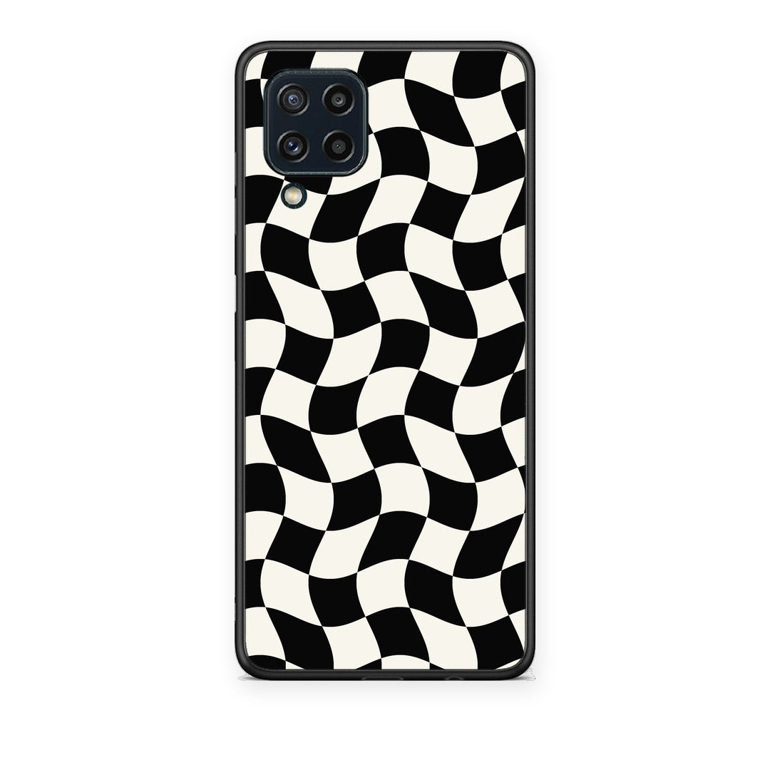 Θήκη Samsung Galaxy M32 4G / M22 Black and Cream Wavy Checkerboard από τη Smartfits με σχέδιο στο πίσω μέρος και μαύρο περίβλημα | Samsung Galaxy M32 4G / M22 Black and Cream Wavy Checkerboard case with colorful back and black bezels