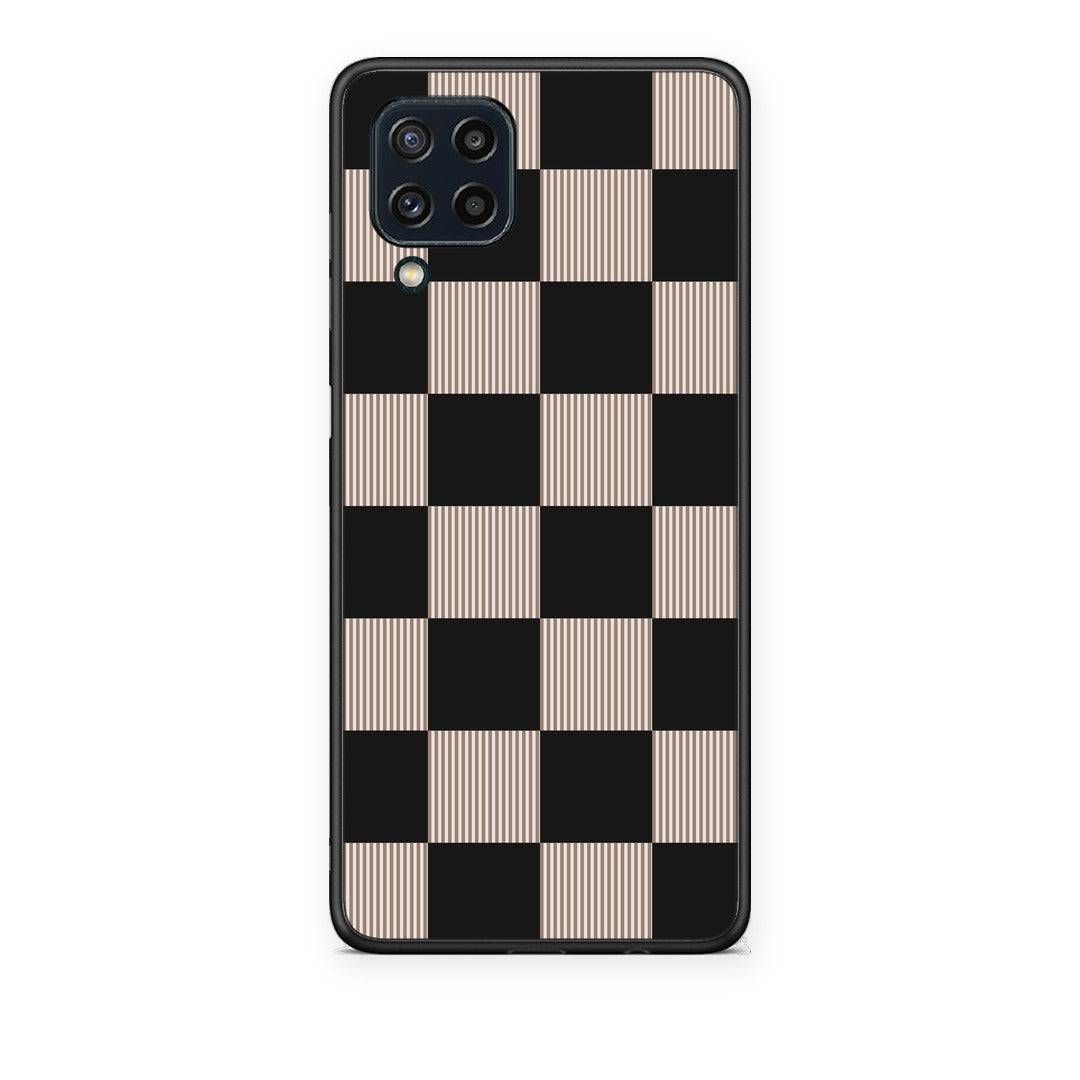 Θήκη Samsung Galaxy M32 4G / M22 Black and Taupe Striped Checks από τη Smartfits με σχέδιο στο πίσω μέρος και μαύρο περίβλημα | Samsung Galaxy M32 4G / M22 Black and Taupe Striped Checks case with colorful back and black bezels