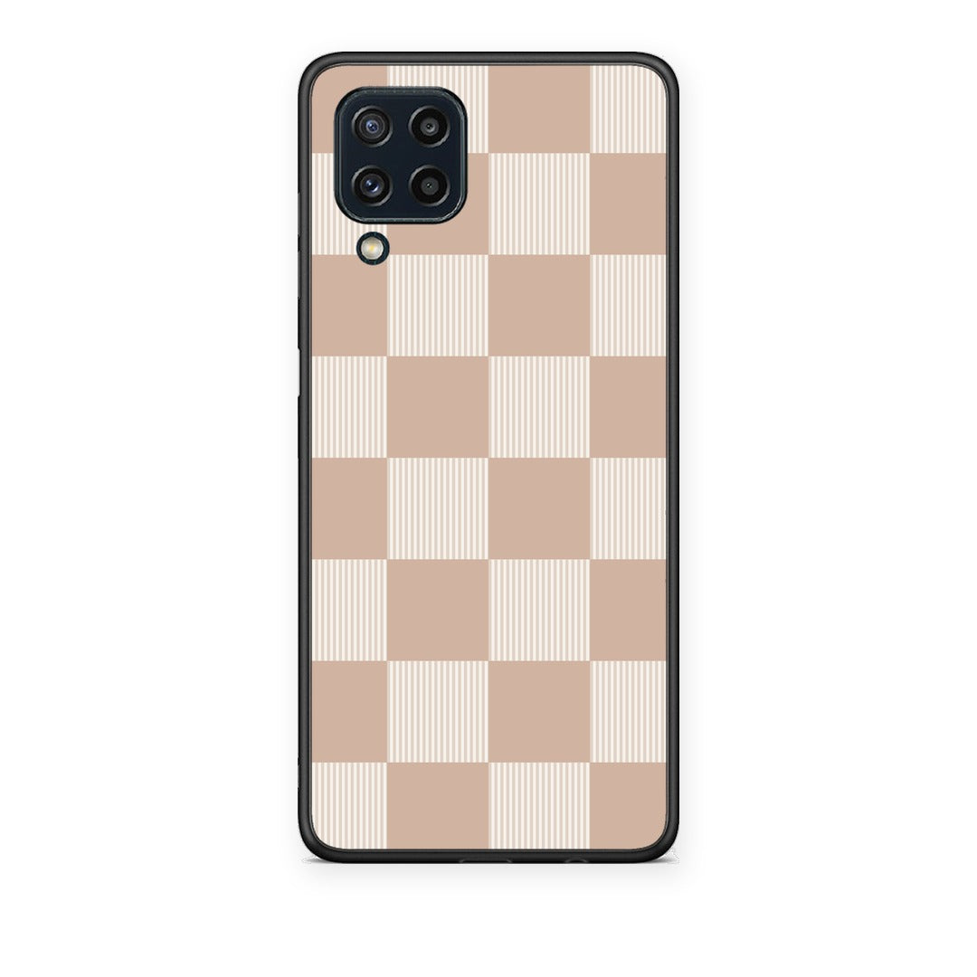 Θήκη Samsung Galaxy M32 4G / M22 Latte and Cream Striped Checks από τη Smartfits με σχέδιο στο πίσω μέρος και μαύρο περίβλημα | Samsung Galaxy M32 4G / M22 Latte and Cream Striped Checks case with colorful back and black bezels