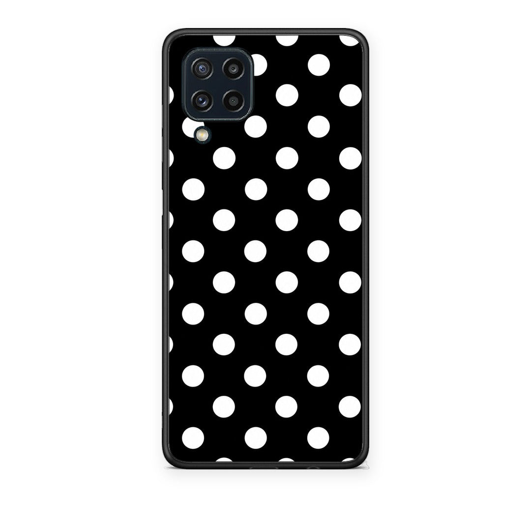 Θήκη Samsung Galaxy M32 4G / M22 White Polka Dots on Black από τη Smartfits με σχέδιο στο πίσω μέρος και μαύρο περίβλημα | Samsung Galaxy M32 4G / M22 White Polka Dots on Black case with colorful back and black bezels