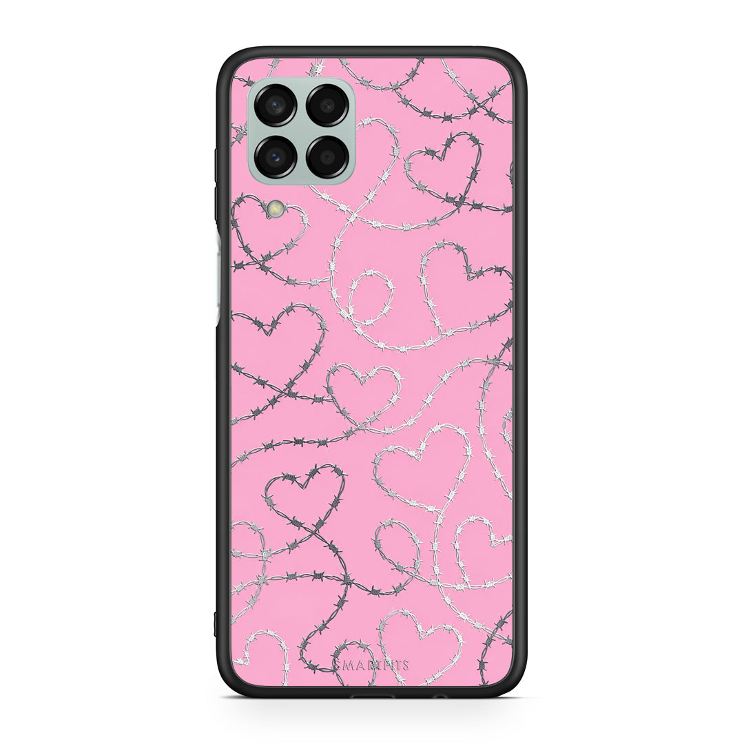 Θήκη Samsung Galaxy M33 Barbed Wire Hearts on Pink από τη Smartfits με σχέδιο στο πίσω μέρος και μαύρο περίβλημα | Samsung Galaxy M33 Barbed Wire Hearts on Pink case with colorful back and black bezels