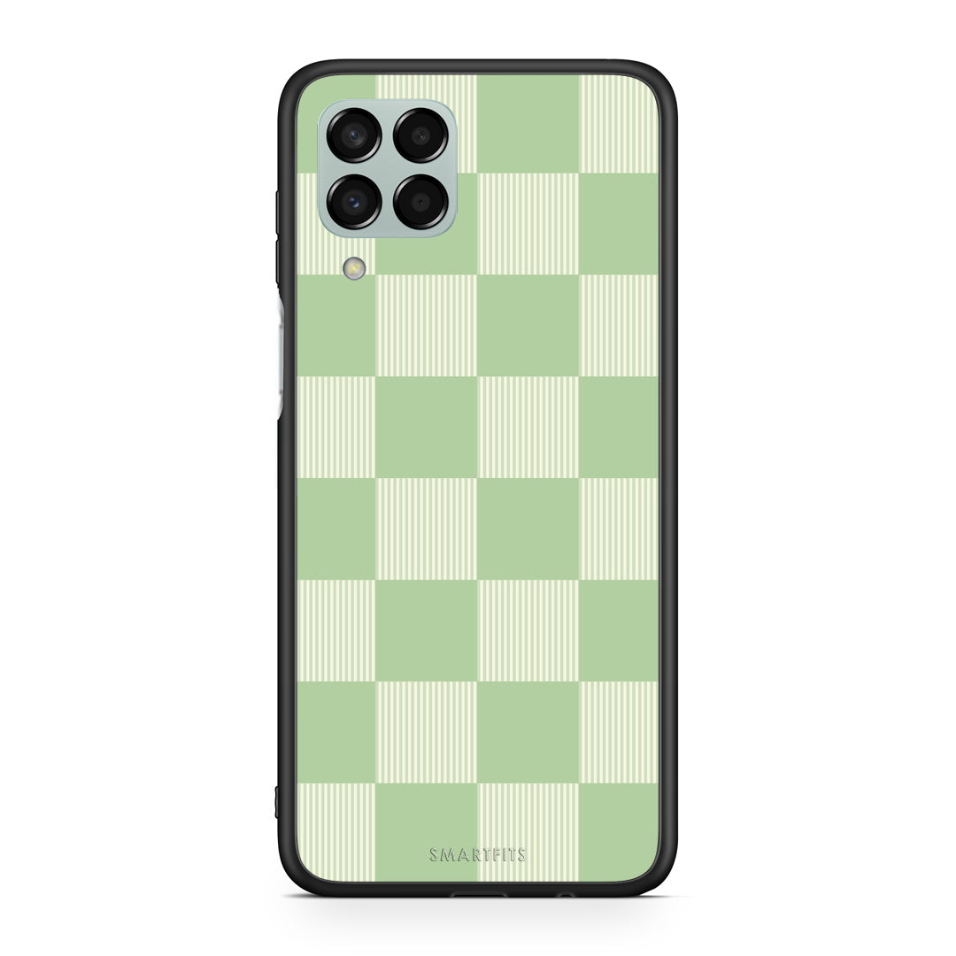 Θήκη Samsung Galaxy M33 Sage and Cream Striped Checks από τη Smartfits με σχέδιο στο πίσω μέρος και μαύρο περίβλημα | Samsung Galaxy M33 Sage and Cream Striped Checks case with colorful back and black bezels