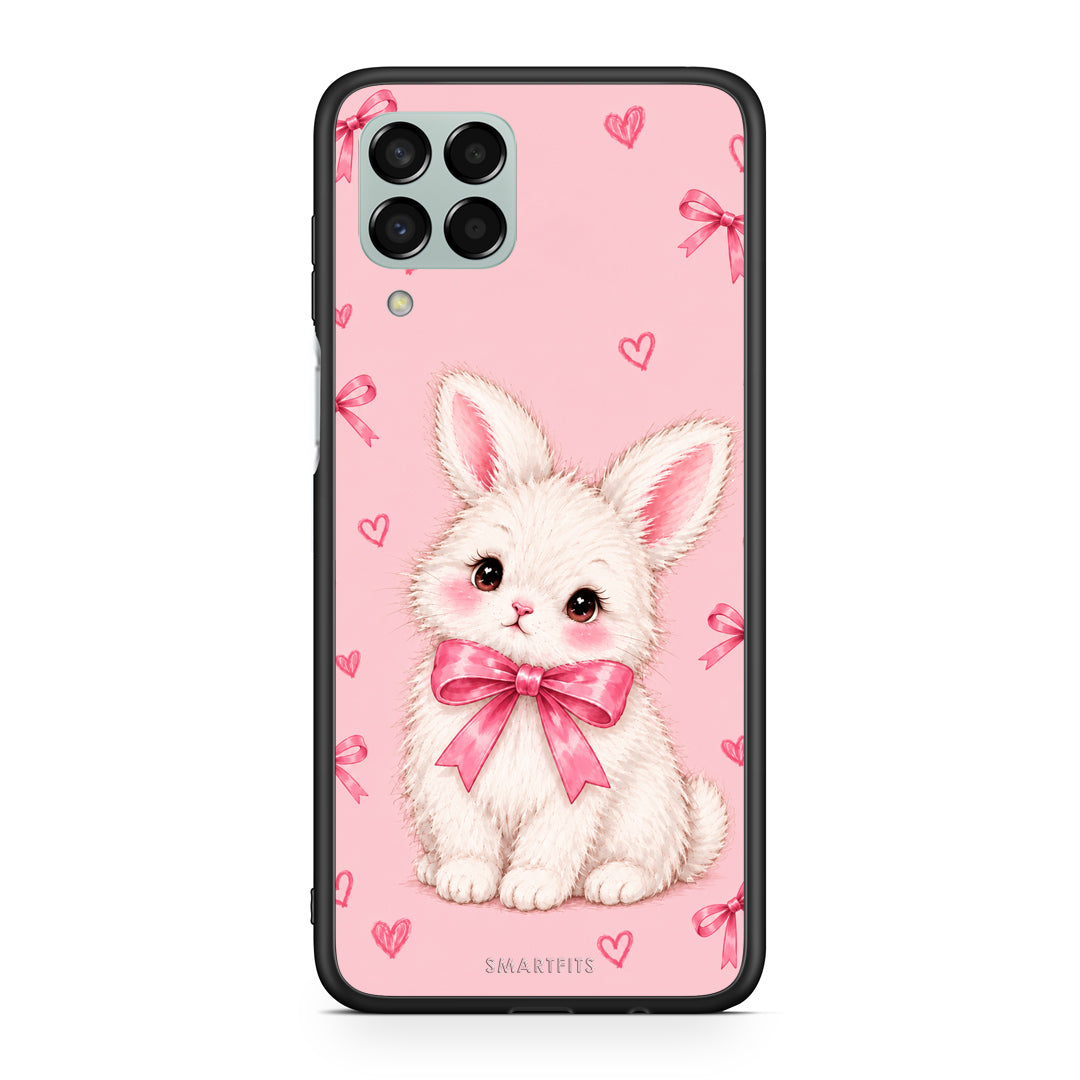 Θήκη Samsung Galaxy M33 White Bunny and Pink Bows από τη Smartfits με σχέδιο στο πίσω μέρος και μαύρο περίβλημα | Samsung Galaxy M33 White Bunny and Pink Bows case with colorful back and black bezels