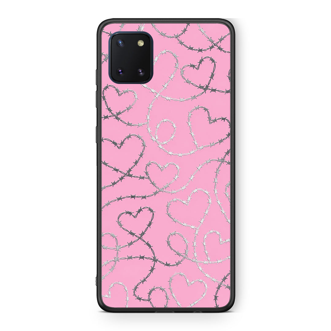 Θήκη Samsung Galaxy Note 10 Lite Barbed Wire Hearts on Pink από τη Smartfits με σχέδιο στο πίσω μέρος και μαύρο περίβλημα | Samsung Galaxy Note 10 Lite Barbed Wire Hearts on Pink case with colorful back and black bezels