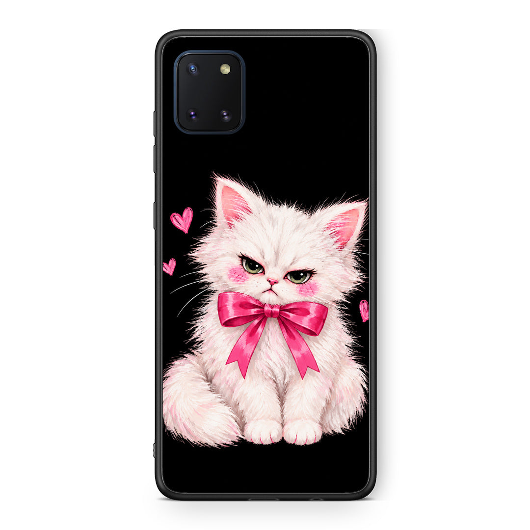 Θήκη Samsung Galaxy Note 10 Lite Grumpy Party Kitten on Black από τη Smartfits με σχέδιο στο πίσω μέρος και μαύρο περίβλημα | Samsung Galaxy Note 10 Lite Grumpy Party Kitten on Black case with colorful back and black bezels