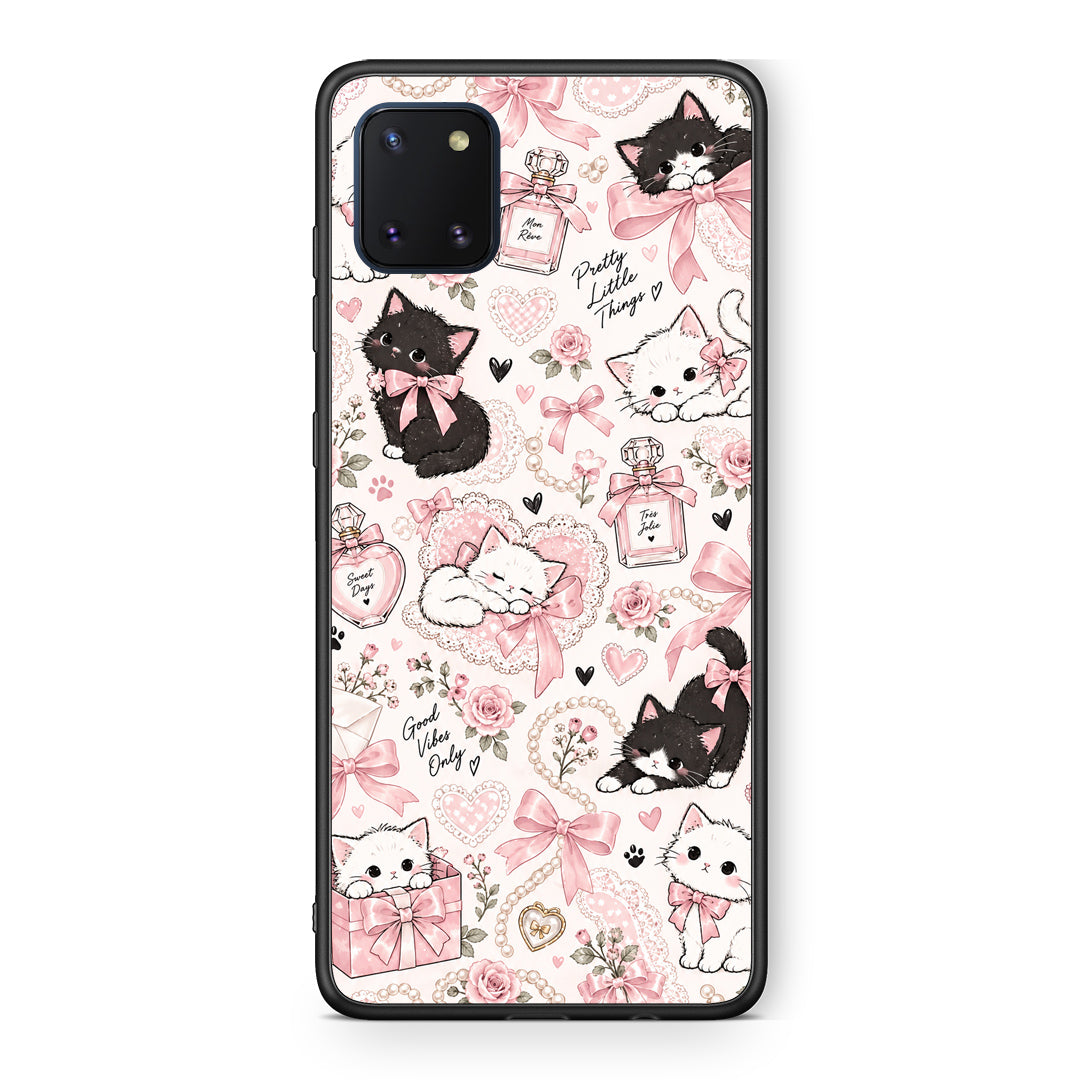 Θήκη Samsung Galaxy Note 10 Lite Pink Bows and Kittens Collage από τη Smartfits με σχέδιο στο πίσω μέρος και μαύρο περίβλημα | Samsung Galaxy Note 10 Lite Pink Bows and Kittens Collage case with colorful back and black bezels