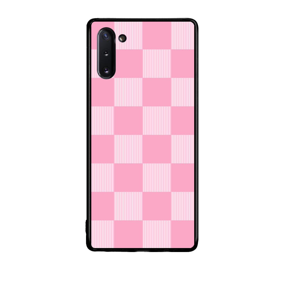 Θήκη Samsung Galaxy Note 10 Pink and White Striped Checks από τη Smartfits με σχέδιο στο πίσω μέρος και μαύρο περίβλημα | Samsung Galaxy Note 10 Pink and White Striped Checks case with colorful back and black bezels