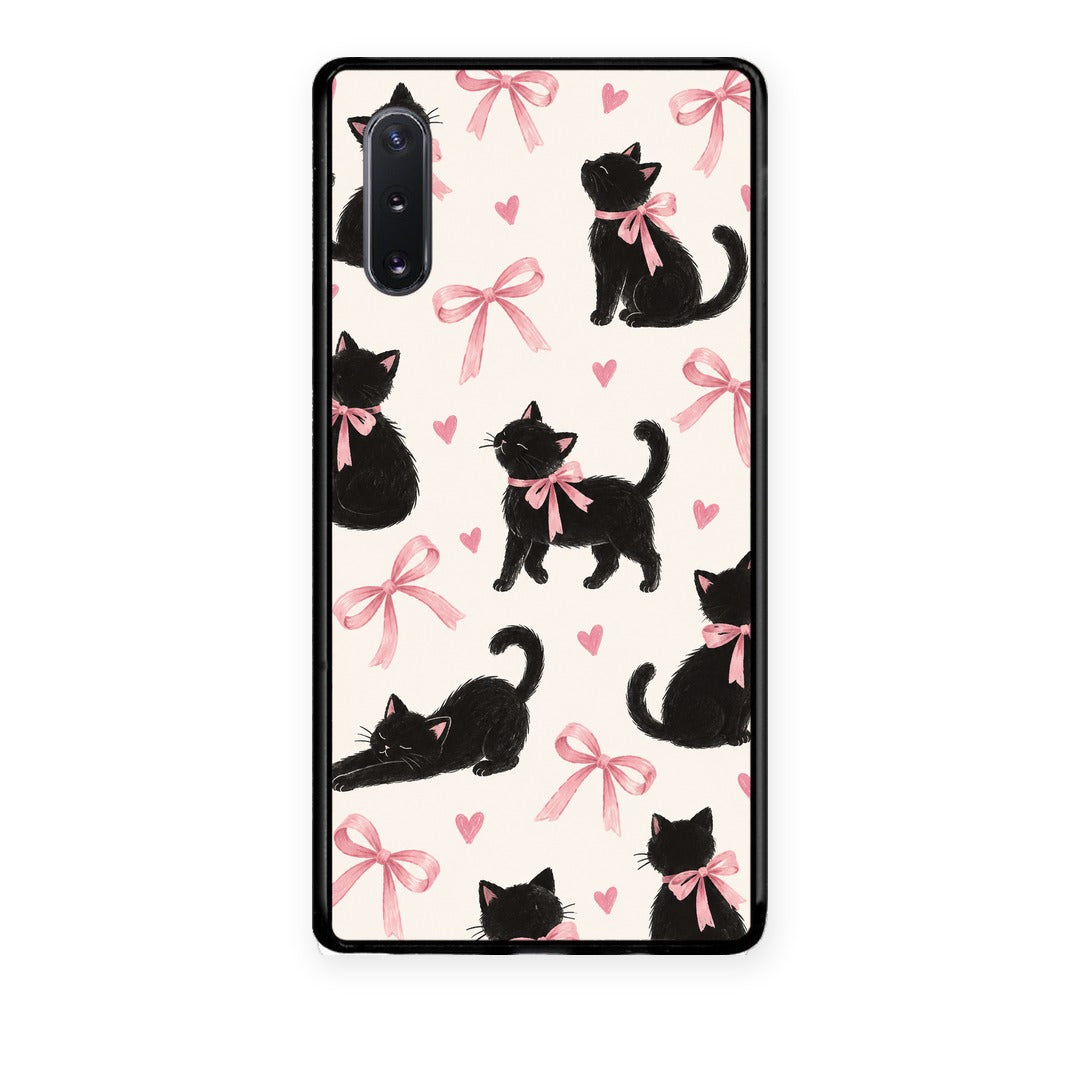 Θήκη Samsung Galaxy Note 10+ Black Kittens and Pink Bows on Cream Large από τη Smartfits με σχέδιο στο πίσω μέρος και μαύρο περίβλημα | Samsung Galaxy Note 10+ Black Kittens and Pink Bows on Cream Large case with colorful back and black bezels
