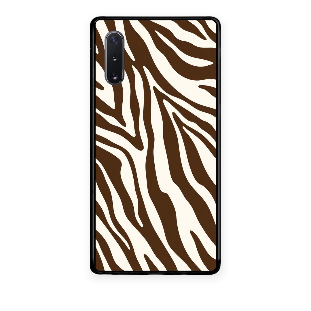 Θήκη Samsung Galaxy Note 10+ Brown and Cream Zebra Stripes από τη Smartfits με σχέδιο στο πίσω μέρος και μαύρο περίβλημα | Samsung Galaxy Note 10+ Brown and Cream Zebra Stripes case with colorful back and black bezels