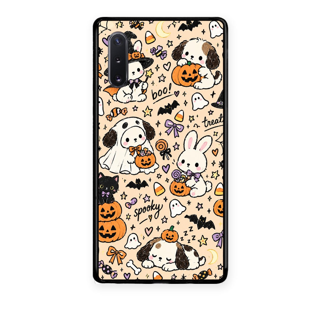Θήκη Samsung Galaxy Note 10+ Halloween Puppies and Friends on Cream από τη Smartfits με σχέδιο στο πίσω μέρος και μαύρο περίβλημα | Samsung Galaxy Note 10+ Halloween Puppies and Friends on Cream case with colorful back and black bezels