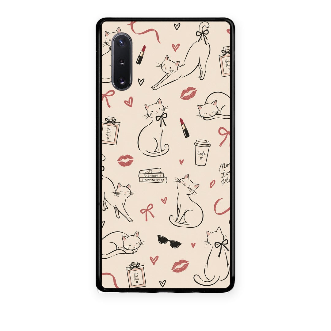 Θήκη Samsung Galaxy Note 10+ Minimal Cat and Fashion Doodles on Cream από τη Smartfits με σχέδιο στο πίσω μέρος και μαύρο περίβλημα | Samsung Galaxy Note 10+ Minimal Cat and Fashion Doodles on Cream case with colorful back and black bezels