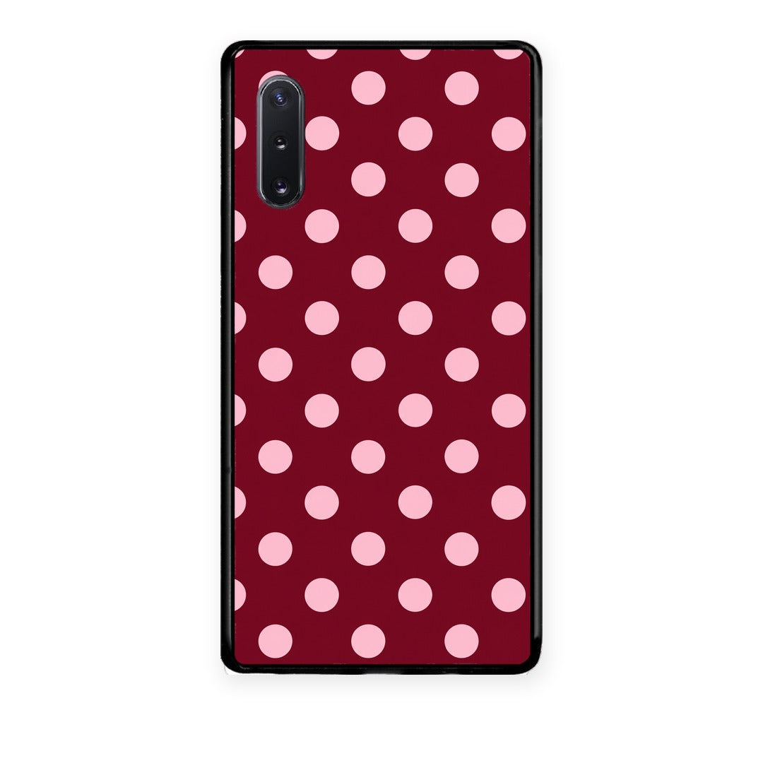 Θήκη Samsung Galaxy Note 10+ Pink Polka Dots on Burgundy από τη Smartfits με σχέδιο στο πίσω μέρος και μαύρο περίβλημα | Samsung Galaxy Note 10+ Pink Polka Dots on Burgundy case with colorful back and black bezels
