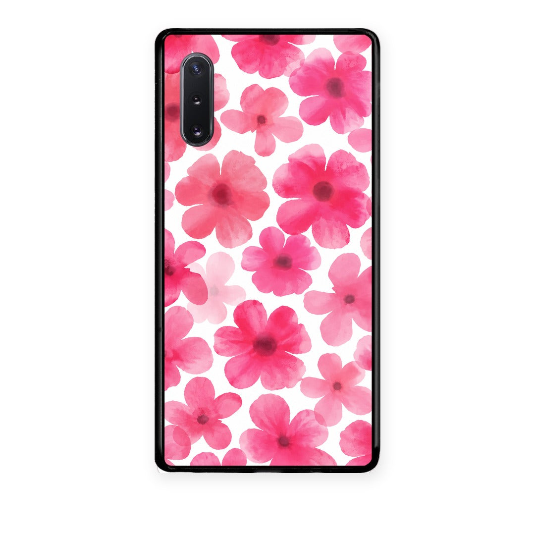 Θήκη Samsung Galaxy Note 10+ Pink Watercolour Flowers on White από τη Smartfits με σχέδιο στο πίσω μέρος και μαύρο περίβλημα | Samsung Galaxy Note 10+ Pink Watercolour Flowers on White case with colorful back and black bezels