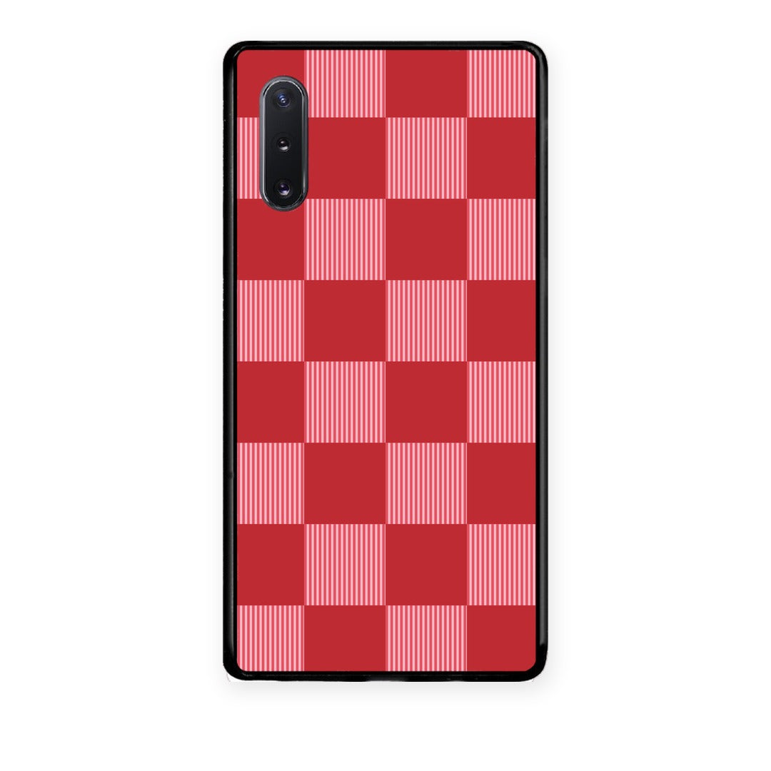 Θήκη Samsung Galaxy Note 10+ Red and Pink Striped Checks από τη Smartfits με σχέδιο στο πίσω μέρος και μαύρο περίβλημα | Samsung Galaxy Note 10+ Red and Pink Striped Checks case with colorful back and black bezels