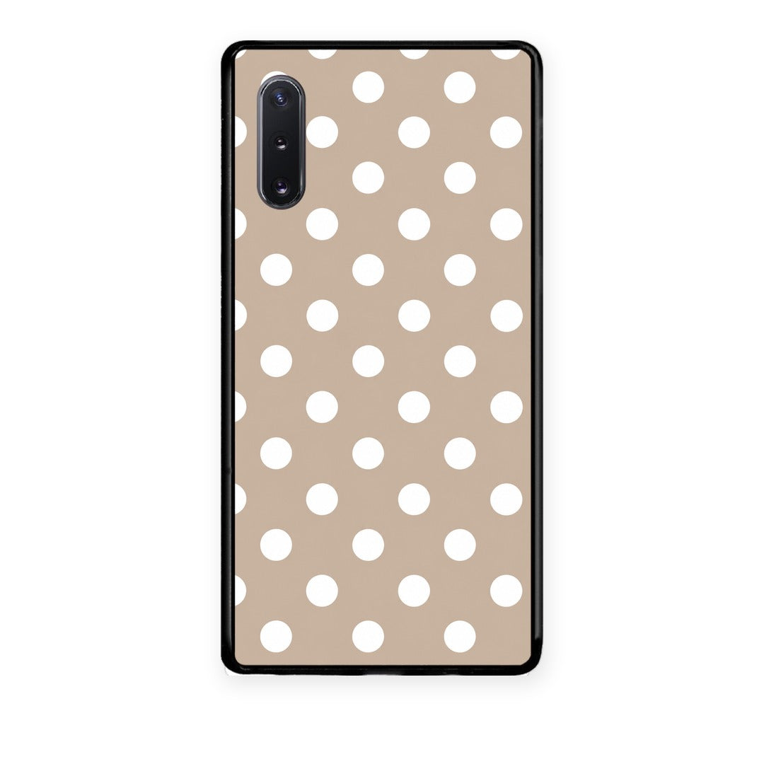 Θήκη Samsung Galaxy Note 10+ White Polka Dots on Taupe από τη Smartfits με σχέδιο στο πίσω μέρος και μαύρο περίβλημα | Samsung Galaxy Note 10+ White Polka Dots on Taupe case with colorful back and black bezels