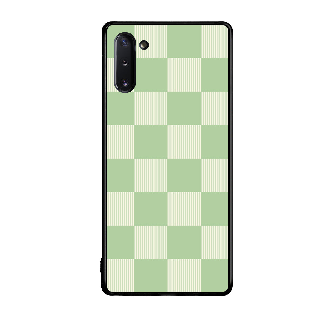Θήκη Samsung Galaxy Note 10 Sage and Cream Striped Checks από τη Smartfits με σχέδιο στο πίσω μέρος και μαύρο περίβλημα | Samsung Galaxy Note 10 Sage and Cream Striped Checks case with colorful back and black bezels