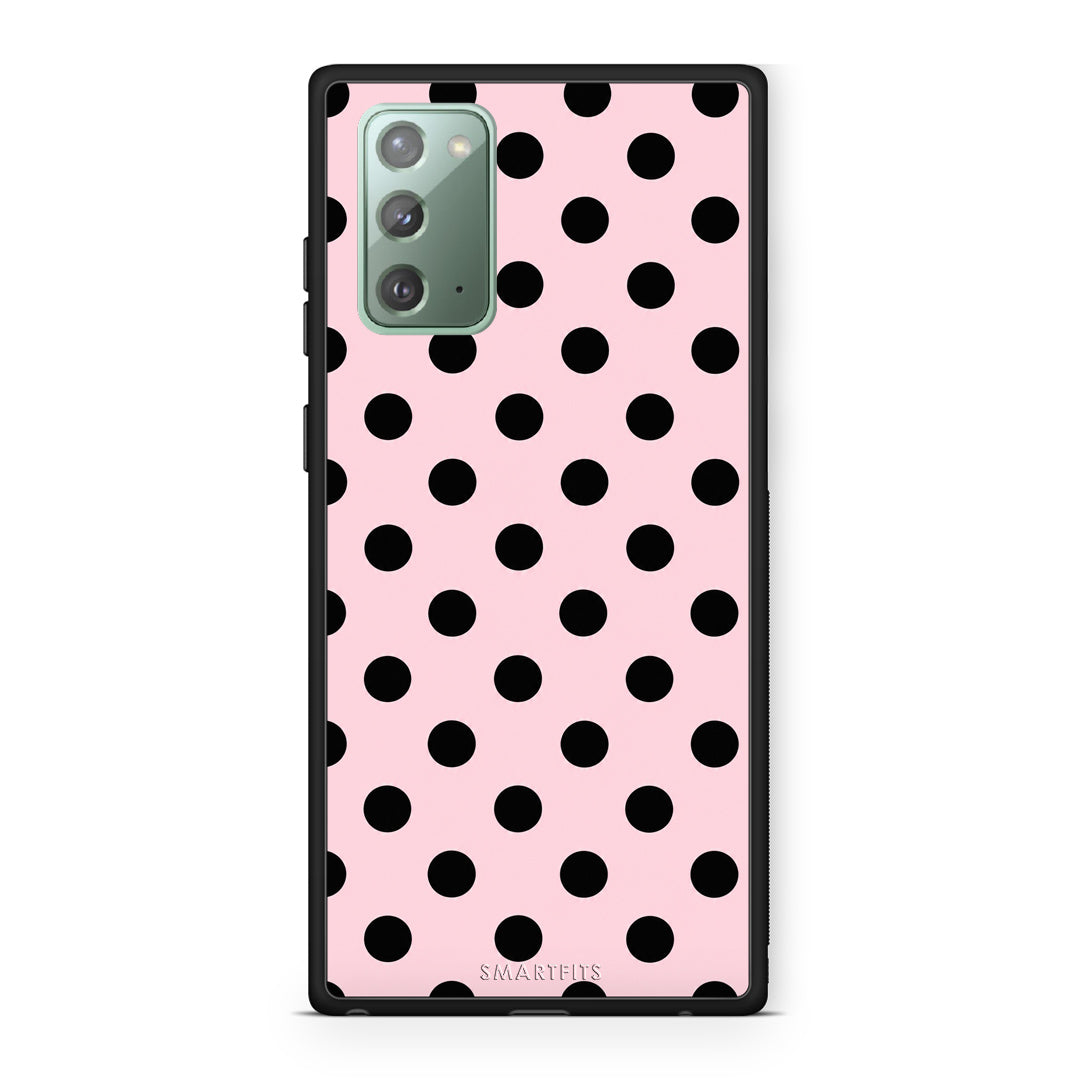 Θήκη Samsung Galaxy Note 20 Black Polka Dots on Pink από τη Smartfits με σχέδιο στο πίσω μέρος και μαύρο περίβλημα | Samsung Galaxy Note 20 Black Polka Dots on Pink case with colorful back and black bezels