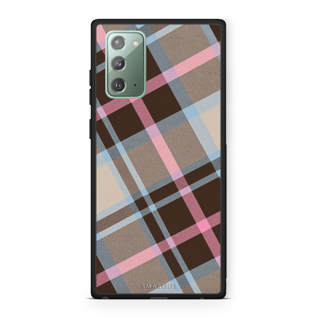 Θήκη Samsung Galaxy Note 20 Brown Pink and Blue Diagonal Plaid από τη Smartfits με σχέδιο στο πίσω μέρος και μαύρο περίβλημα | Samsung Galaxy Note 20 Brown Pink and Blue Diagonal Plaid case with colorful back and black bezels