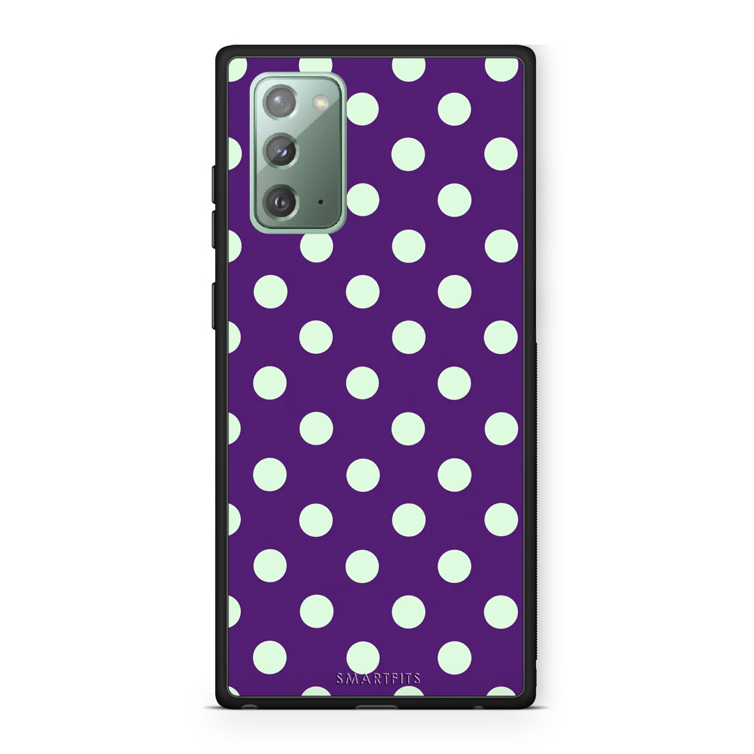 Θήκη Samsung Galaxy Note 20 Mint Polka Dots on Purple από τη Smartfits με σχέδιο στο πίσω μέρος και μαύρο περίβλημα | Samsung Galaxy Note 20 Mint Polka Dots on Purple case with colorful back and black bezels