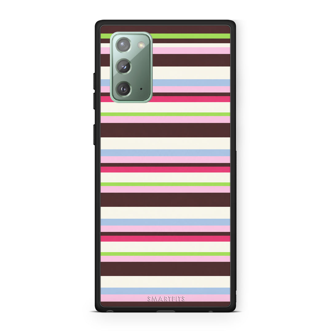 Θήκη Samsung Galaxy Note 20 Multicolour Horizontal Stripes από τη Smartfits με σχέδιο στο πίσω μέρος και μαύρο περίβλημα | Samsung Galaxy Note 20 Multicolour Horizontal Stripes case with colorful back and black bezels