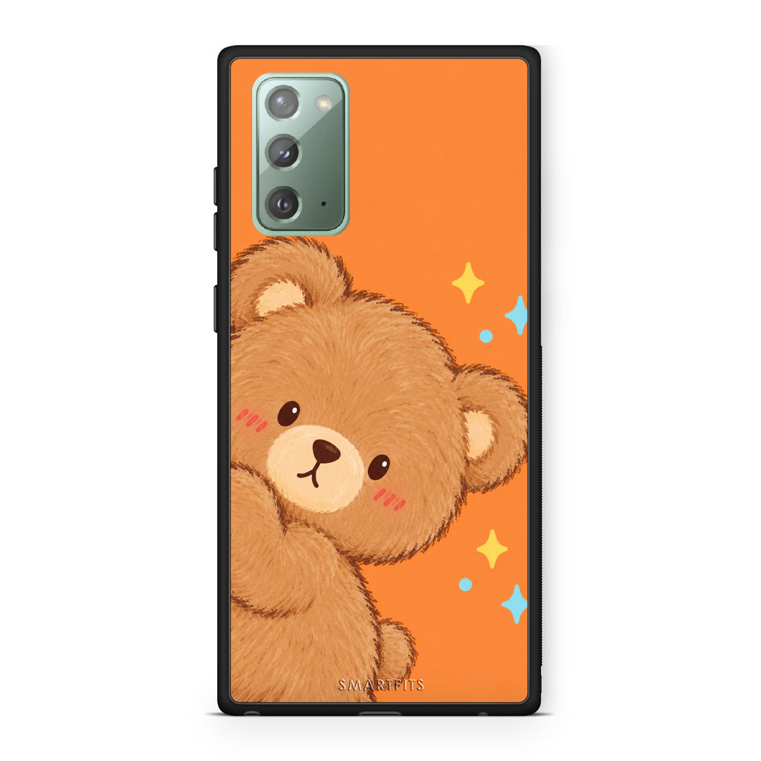 Θήκη Samsung Galaxy Note 20 Peekaboo Teddy on Orange από τη Smartfits με σχέδιο στο πίσω μέρος και μαύρο περίβλημα | Samsung Galaxy Note 20 Peekaboo Teddy on Orange case with colorful back and black bezels