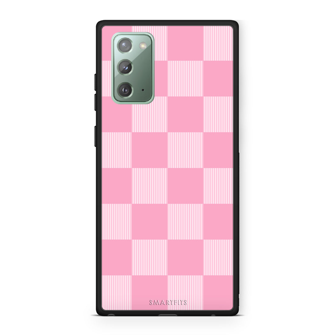Θήκη Samsung Galaxy Note 20 Pink and White Striped Checks από τη Smartfits με σχέδιο στο πίσω μέρος και μαύρο περίβλημα | Samsung Galaxy Note 20 Pink and White Striped Checks case with colorful back and black bezels