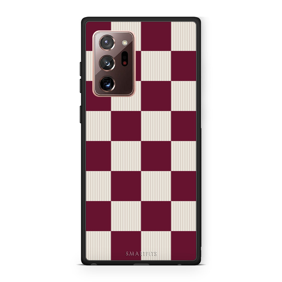 Θήκη Samsung Galaxy Note 20 Ultra Burgundy and Cream Striped Checks από τη Smartfits με σχέδιο στο πίσω μέρος και μαύρο περίβλημα | Samsung Galaxy Note 20 Ultra Burgundy and Cream Striped Checks case with colorful back and black bezels