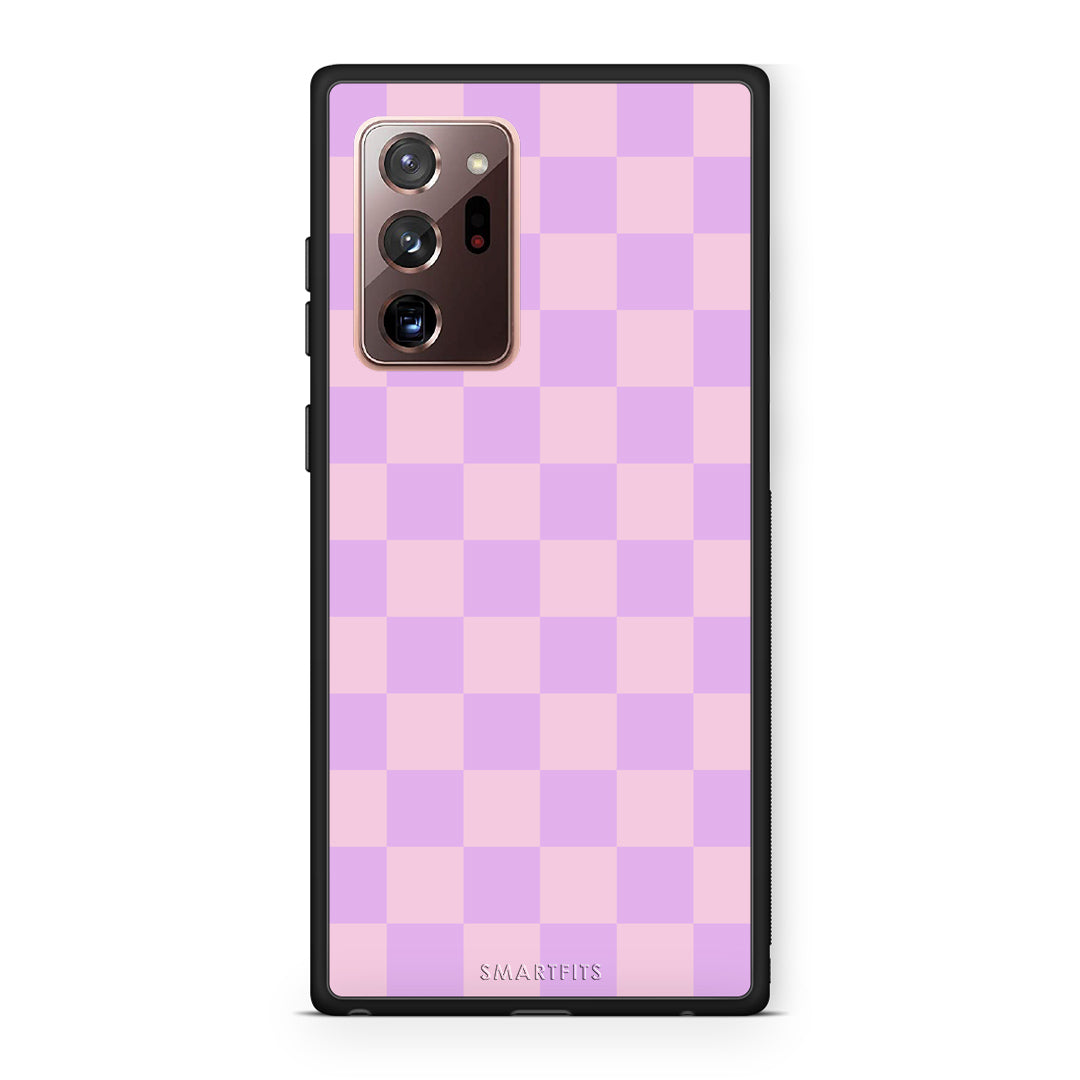Θήκη Samsung Galaxy Note 20 Ultra Lavender and Pink Checkerboard από τη Smartfits με σχέδιο στο πίσω μέρος και μαύρο περίβλημα | Samsung Galaxy Note 20 Ultra Lavender and Pink Checkerboard case with colorful back and black bezels