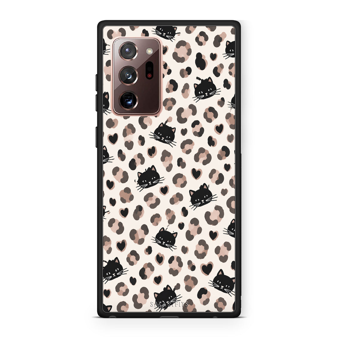Θήκη Samsung Galaxy Note 20 Ultra Leopard Spots and Black Cats on Cream από τη Smartfits με σχέδιο στο πίσω μέρος και μαύρο περίβλημα | Samsung Galaxy Note 20 Ultra Leopard Spots and Black Cats on Cream case with colorful back and black bezels