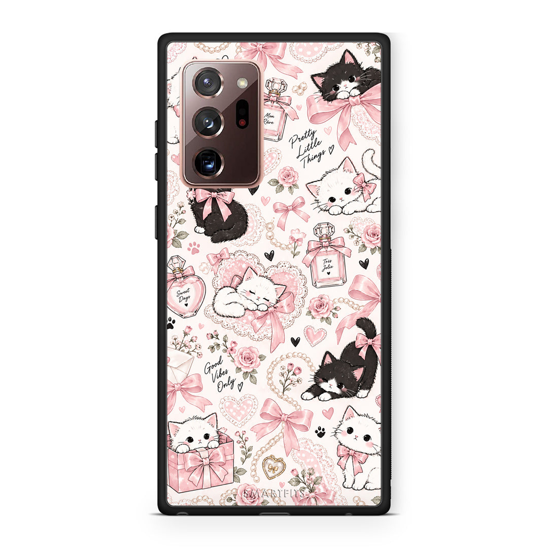 Θήκη Samsung Galaxy Note 20 Ultra Pink Bows and Kittens Collage από τη Smartfits με σχέδιο στο πίσω μέρος και μαύρο περίβλημα | Samsung Galaxy Note 20 Ultra Pink Bows and Kittens Collage case with colorful back and black bezels