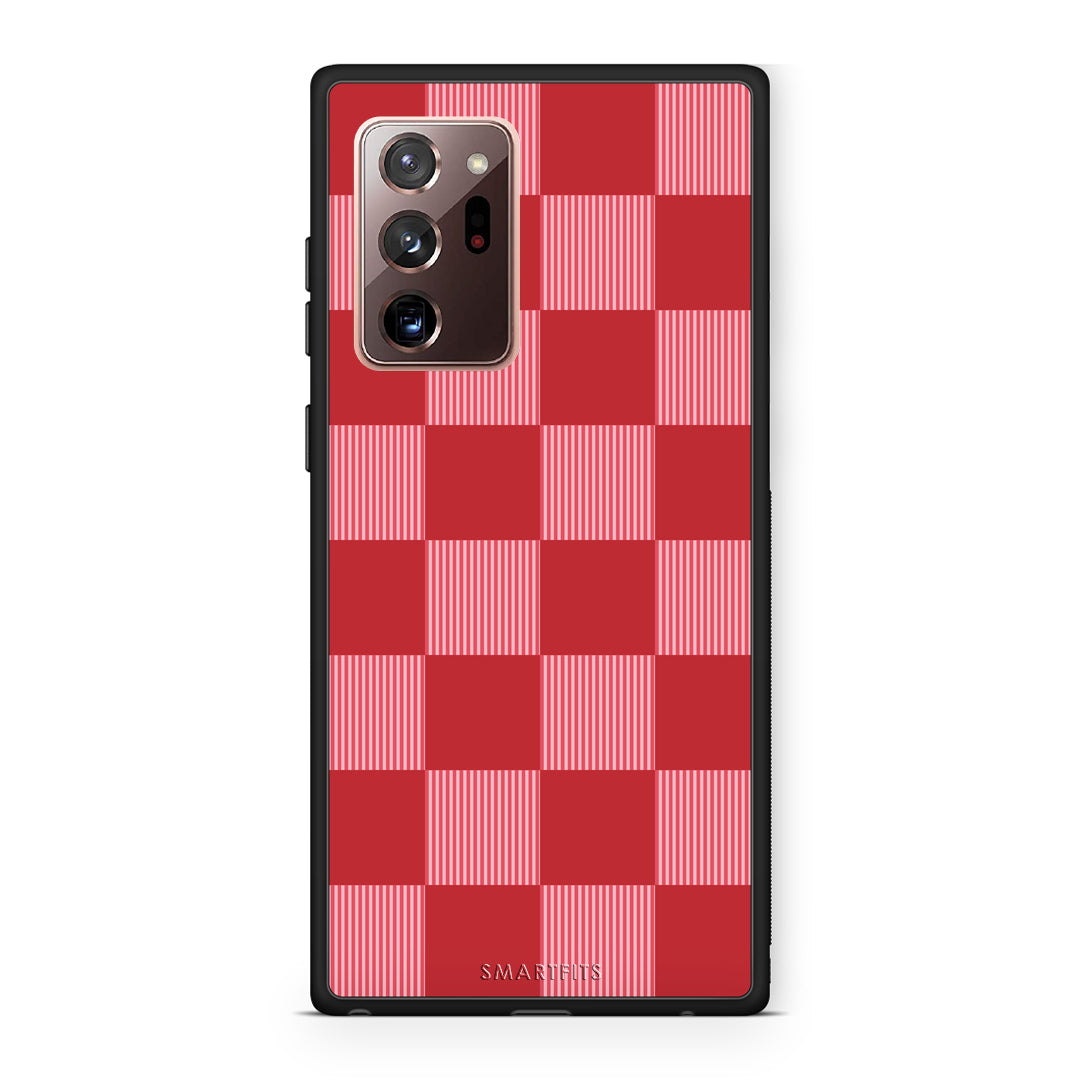 Θήκη Samsung Galaxy Note 20 Ultra Red and Pink Striped Checks από τη Smartfits με σχέδιο στο πίσω μέρος και μαύρο περίβλημα | Samsung Galaxy Note 20 Ultra Red and Pink Striped Checks case with colorful back and black bezels