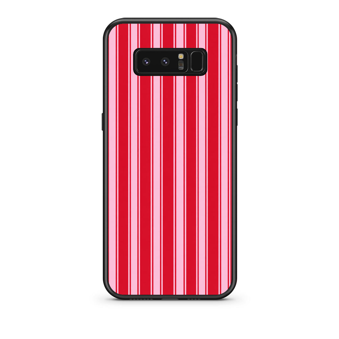 Θήκη Samsung Galaxy Note 8 Red and Pink Vertical Pinstripes από τη Smartfits με σχέδιο στο πίσω μέρος και μαύρο περίβλημα | Samsung Galaxy Note 8 Red and Pink Vertical Pinstripes case with colorful back and black bezels