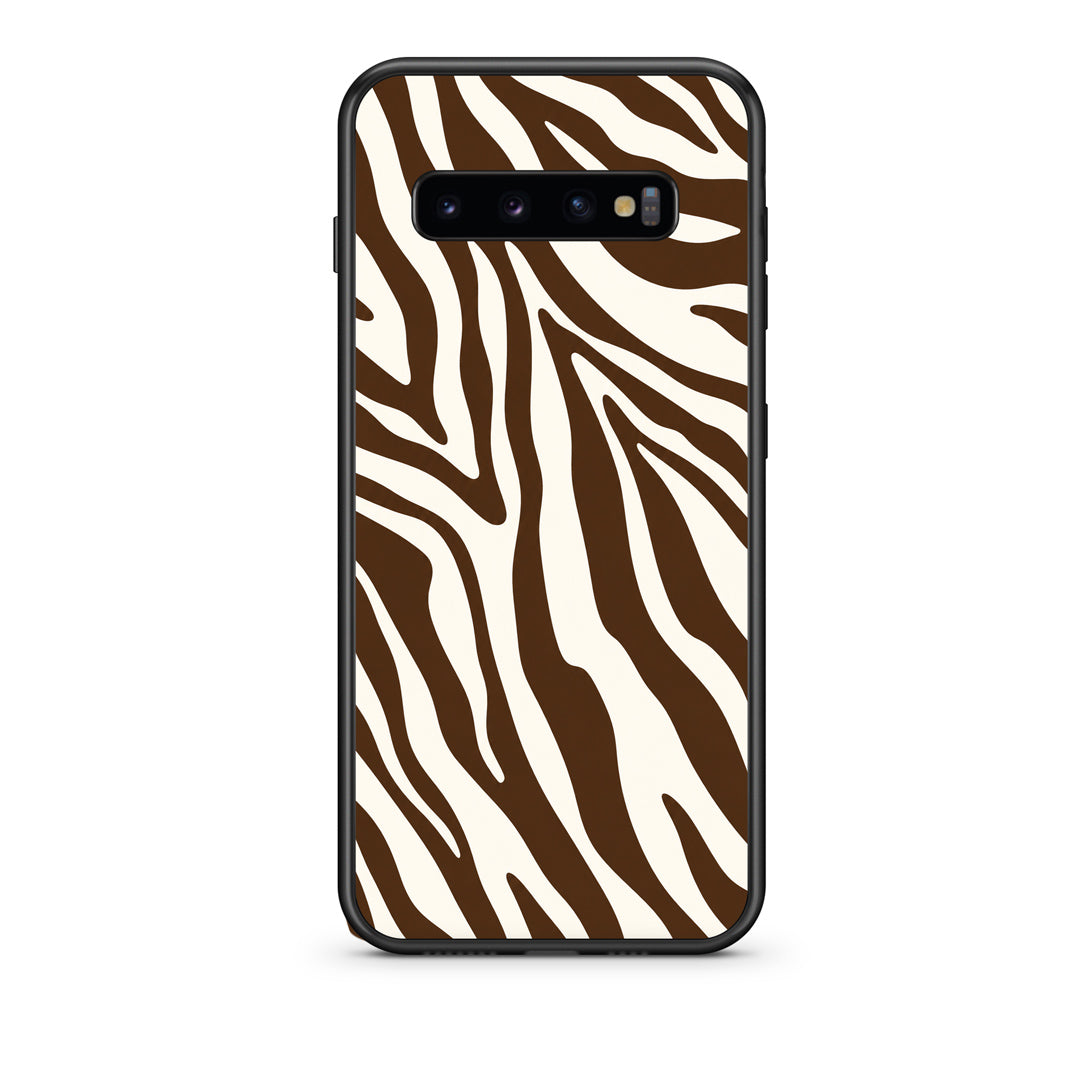Θήκη Samsung Galaxy S10 Brown and Cream Zebra Stripes από τη Smartfits με σχέδιο στο πίσω μέρος και μαύρο περίβλημα | Samsung Galaxy S10 Brown and Cream Zebra Stripes case with colorful back and black bezels