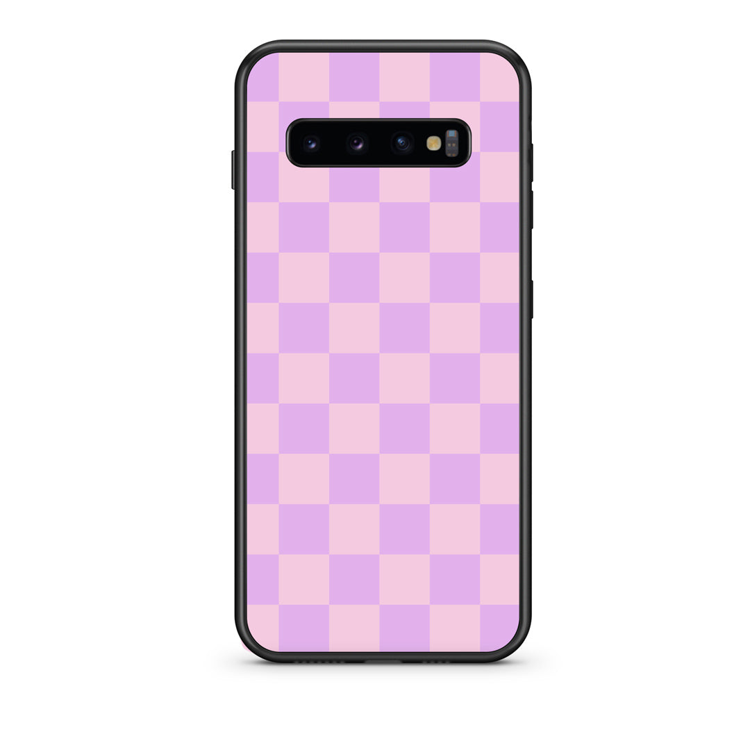 Θήκη Samsung Galaxy S10 Lavender and Pink Checkerboard από τη Smartfits με σχέδιο στο πίσω μέρος και μαύρο περίβλημα | Samsung Galaxy S10 Lavender and Pink Checkerboard case with colorful back and black bezels