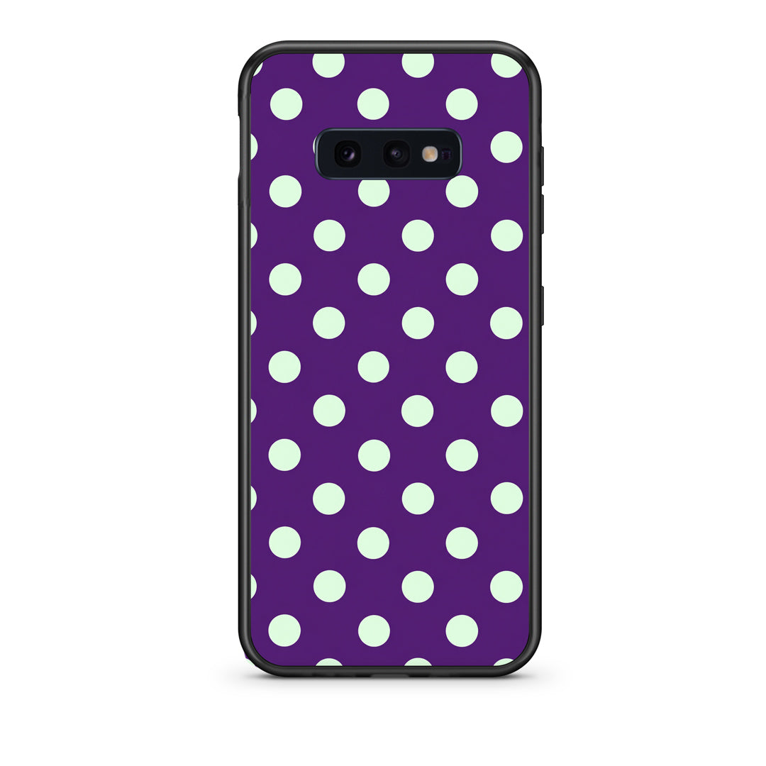 Θήκη Samsung Galaxy S10e Mint Polka Dots on Purple από τη Smartfits με σχέδιο στο πίσω μέρος και μαύρο περίβλημα | Samsung Galaxy S10e Mint Polka Dots on Purple case with colorful back and black bezels