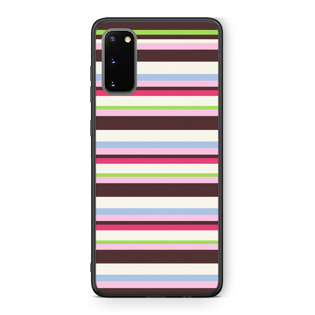 Θήκη Samsung Galaxy S20 Multicolour Horizontal Stripes από τη Smartfits με σχέδιο στο πίσω μέρος και μαύρο περίβλημα | Samsung Galaxy S20 Multicolour Horizontal Stripes case with colorful back and black bezels