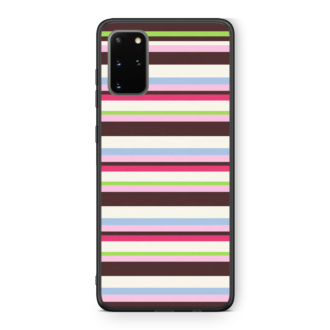 Θήκη Samsung Galaxy S20+ Multicolour Horizontal Stripes από τη Smartfits με σχέδιο στο πίσω μέρος και μαύρο περίβλημα | Samsung Galaxy S20+ Multicolour Horizontal Stripes case with colorful back and black bezels