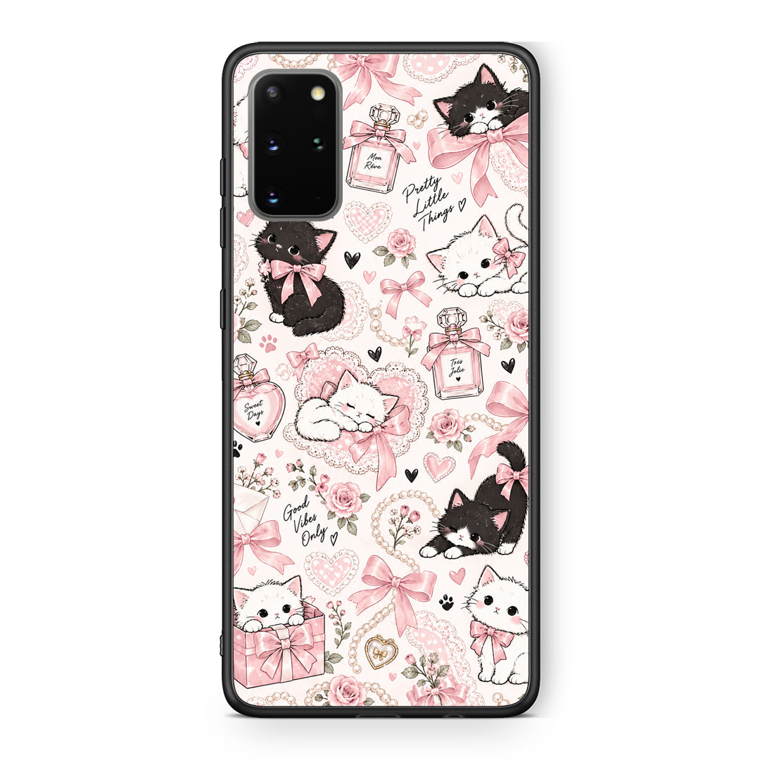 Θήκη Samsung Galaxy S20+ Pink Bows and Kittens Collage από τη Smartfits με σχέδιο στο πίσω μέρος και μαύρο περίβλημα | Samsung Galaxy S20+ Pink Bows and Kittens Collage case with colorful back and black bezels