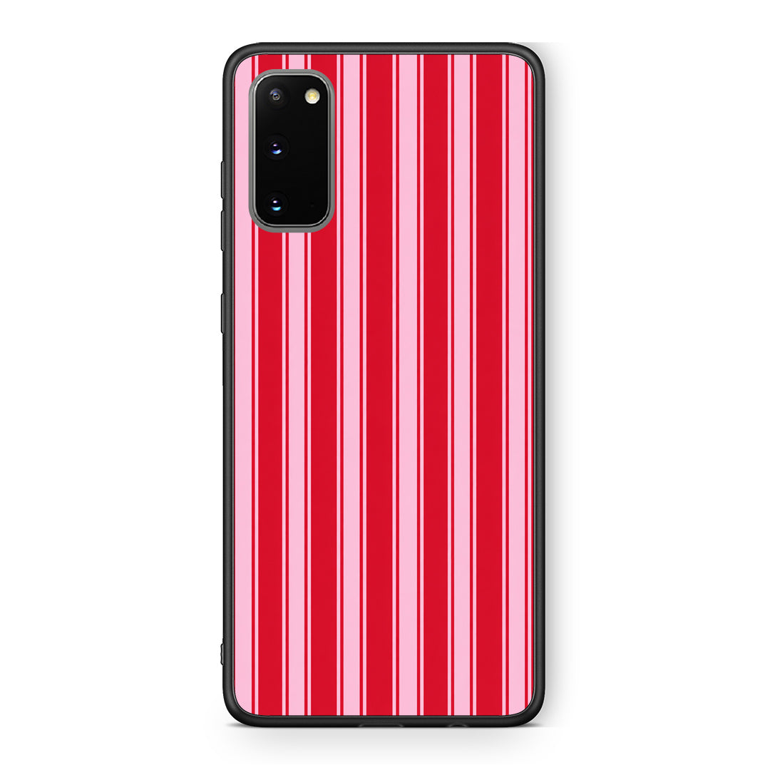 Θήκη Samsung Galaxy S20 Red and Pink Vertical Pinstripes από τη Smartfits με σχέδιο στο πίσω μέρος και μαύρο περίβλημα | Samsung Galaxy S20 Red and Pink Vertical Pinstripes case with colorful back and black bezels