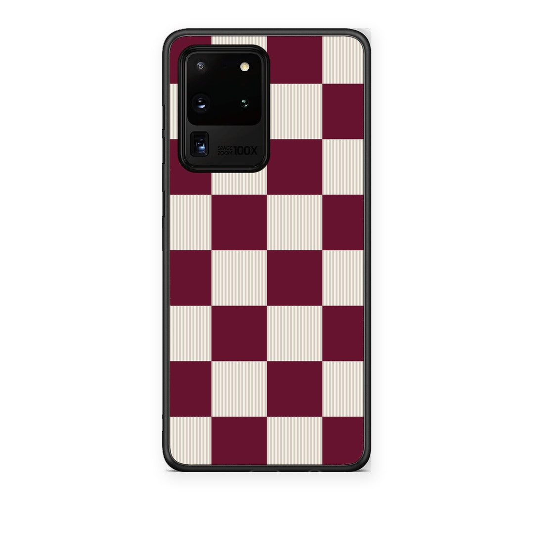 Θήκη Samsung Galaxy S20 Ultra Burgundy and Cream Striped Checks από τη Smartfits με σχέδιο στο πίσω μέρος και μαύρο περίβλημα | Samsung Galaxy S20 Ultra Burgundy and Cream Striped Checks case with colorful back and black bezels