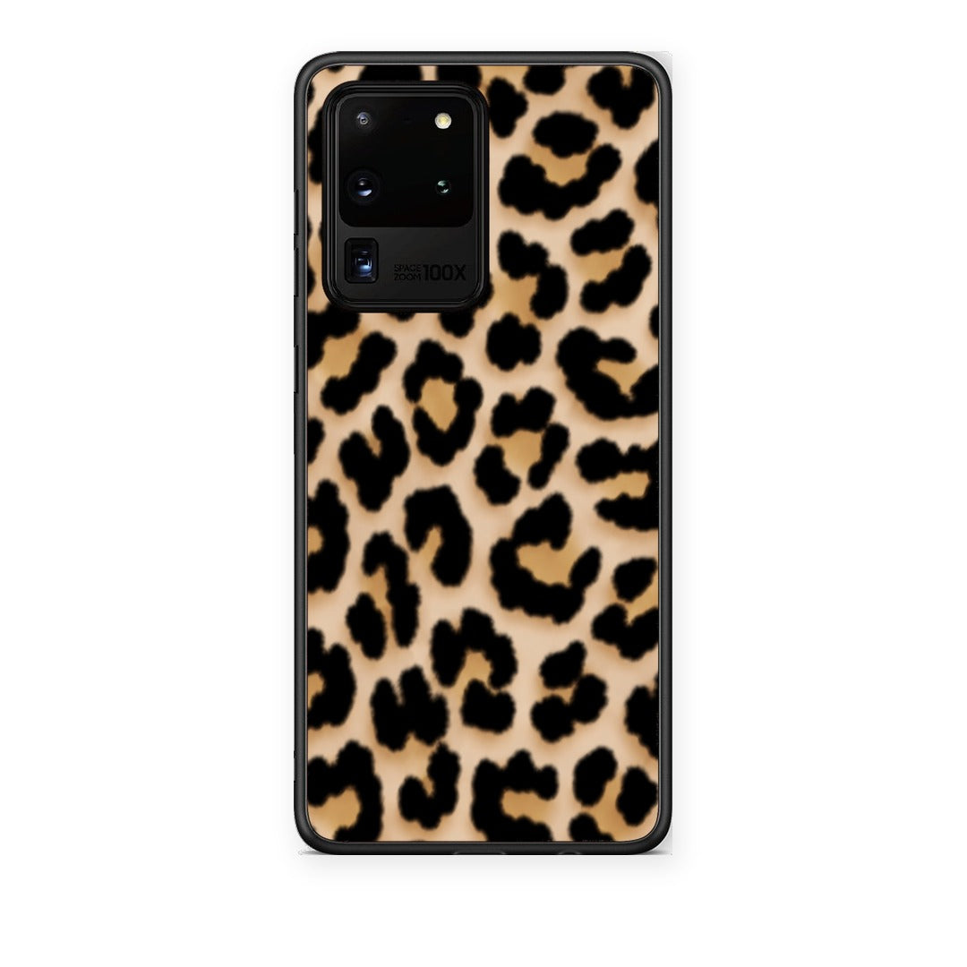 Θήκη Samsung Galaxy S20 Ultra Leopard Print Tan Small από τη Smartfits με σχέδιο στο πίσω μέρος και μαύρο περίβλημα | Samsung Galaxy S20 Ultra Leopard Print Tan Small case with colorful back and black bezels