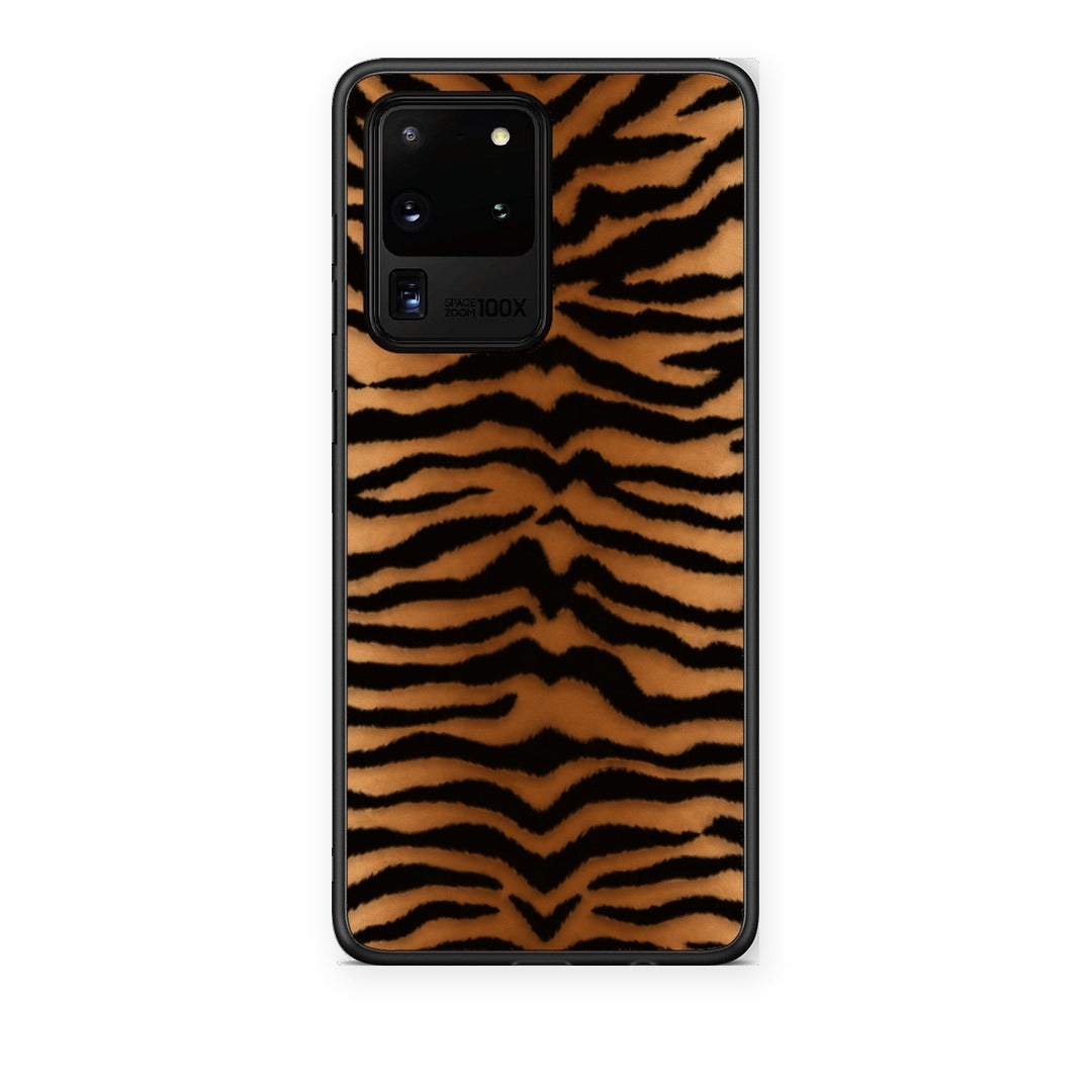Θήκη Samsung Galaxy S20 Ultra Tiger Print Orange and Black από τη Smartfits με σχέδιο στο πίσω μέρος και μαύρο περίβλημα | Samsung Galaxy S20 Ultra Tiger Print Orange and Black case with colorful back and black bezels