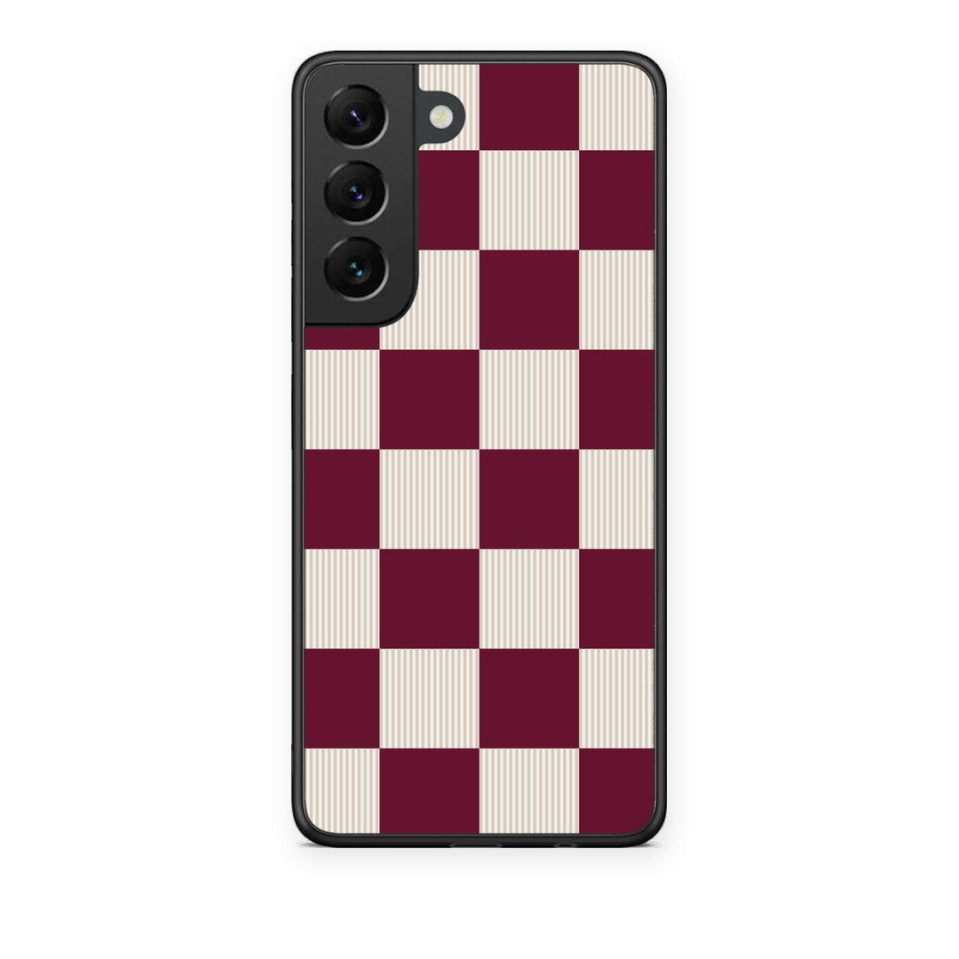 Θήκη Samsung Galaxy S22 Burgundy and Cream Striped Checks από τη Smartfits με σχέδιο στο πίσω μέρος και μαύρο περίβλημα | Samsung Galaxy S22 Burgundy and Cream Striped Checks case with colorful back and black bezels
