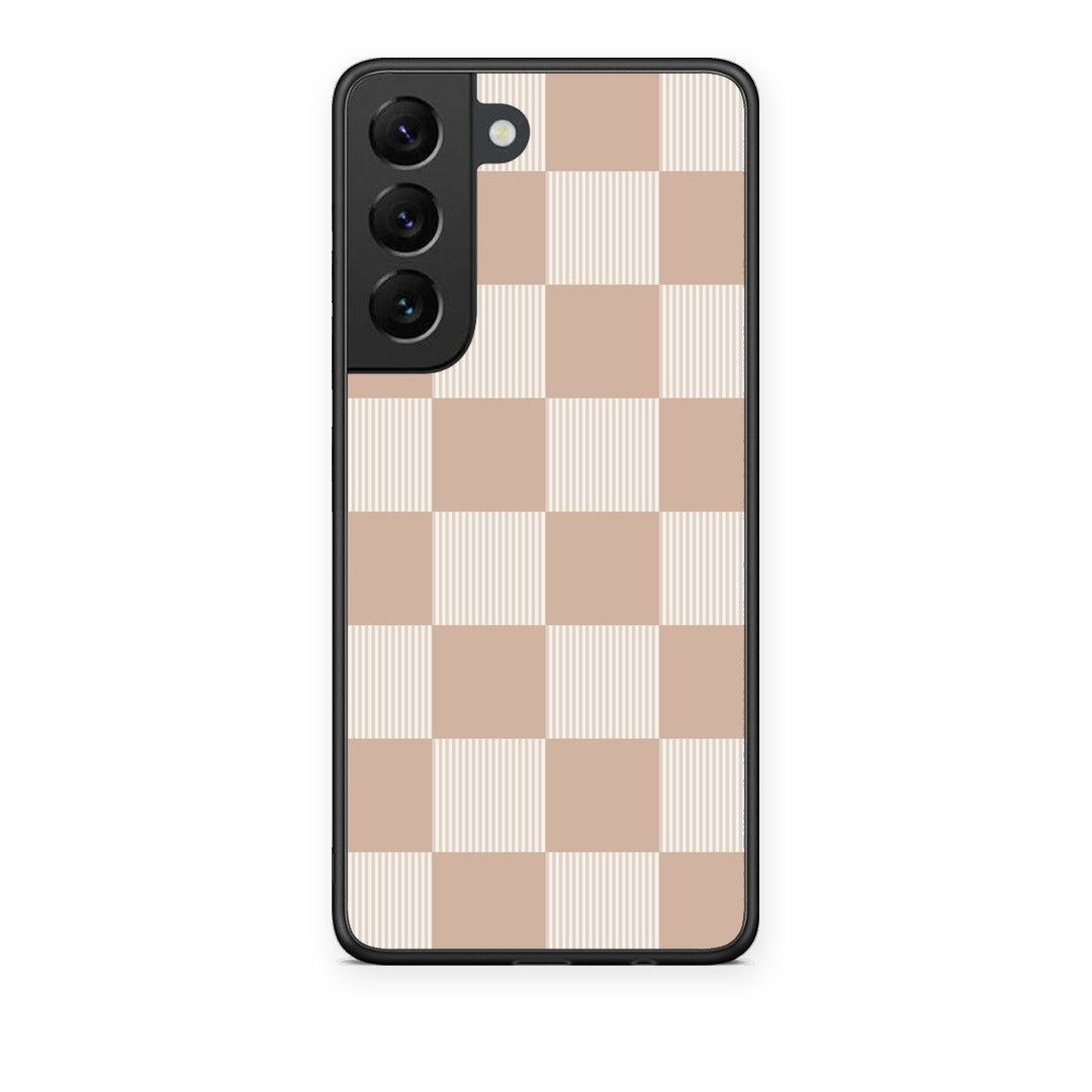 Θήκη Samsung Galaxy S22 Latte and Cream Striped Checks από τη Smartfits με σχέδιο στο πίσω μέρος και μαύρο περίβλημα | Samsung Galaxy S22 Latte and Cream Striped Checks case with colorful back and black bezels