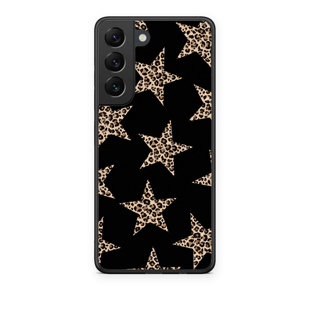 Θήκη Samsung Galaxy S22 Leopard Stars on Black από τη Smartfits με σχέδιο στο πίσω μέρος και μαύρο περίβλημα | Samsung Galaxy S22 Leopard Stars on Black case with colorful back and black bezels