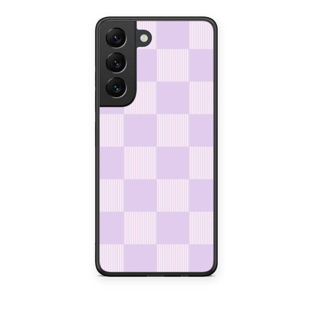 Θήκη Samsung Galaxy S22 Lilac and Cream Striped Checks από τη Smartfits με σχέδιο στο πίσω μέρος και μαύρο περίβλημα | Samsung Galaxy S22 Lilac and Cream Striped Checks case with colorful back and black bezels
