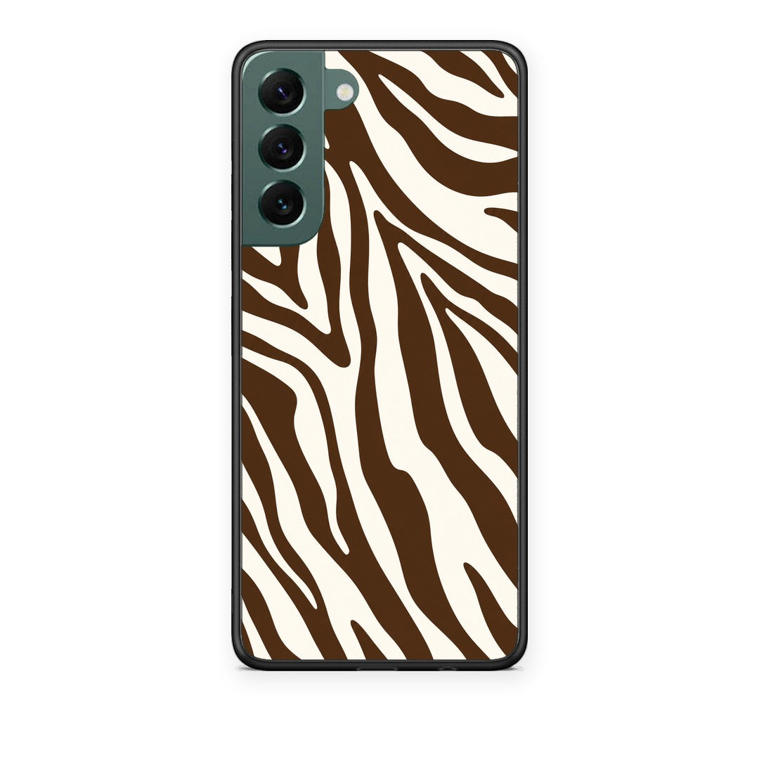 Θήκη Samsung Galaxy S22 Plus Brown and Cream Zebra Stripes από τη Smartfits με σχέδιο στο πίσω μέρος και μαύρο περίβλημα | Samsung Galaxy S22 Plus Brown and Cream Zebra Stripes case with colorful back and black bezels