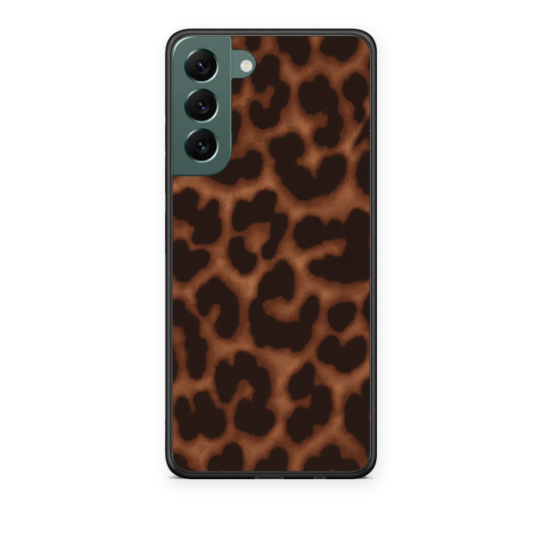 Θήκη Samsung Galaxy S22 Plus Leopard Print Dark Brown από τη Smartfits με σχέδιο στο πίσω μέρος και μαύρο περίβλημα | Samsung Galaxy S22 Plus Leopard Print Dark Brown case with colorful back and black bezels