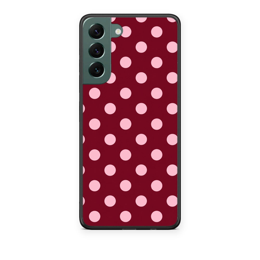 Θήκη Samsung Galaxy S22 Plus Pink Polka Dots on Burgundy από τη Smartfits με σχέδιο στο πίσω μέρος και μαύρο περίβλημα | Samsung Galaxy S22 Plus Pink Polka Dots on Burgundy case with colorful back and black bezels